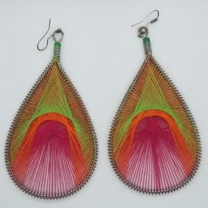 Multi-Colored Thread Dangle Earrings